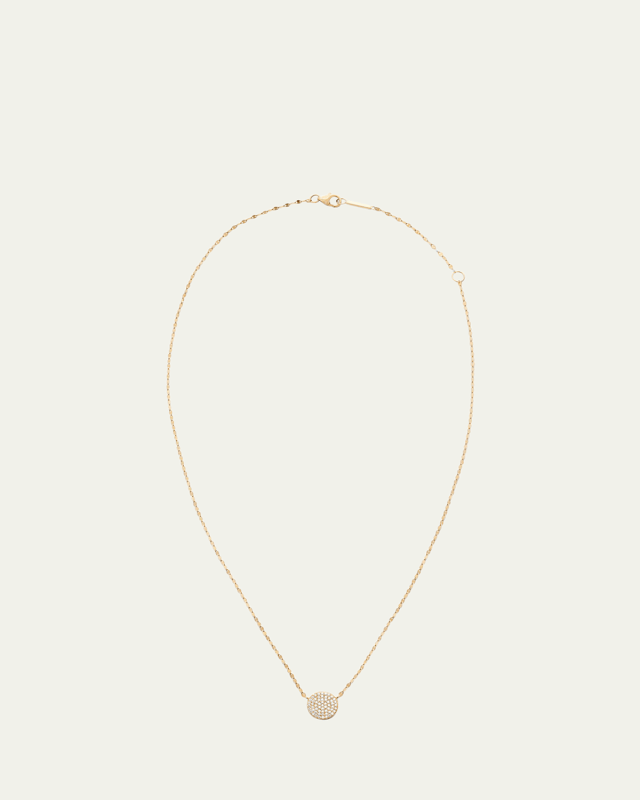 14K Gold Diamond Pave Disc Pendant Necklace